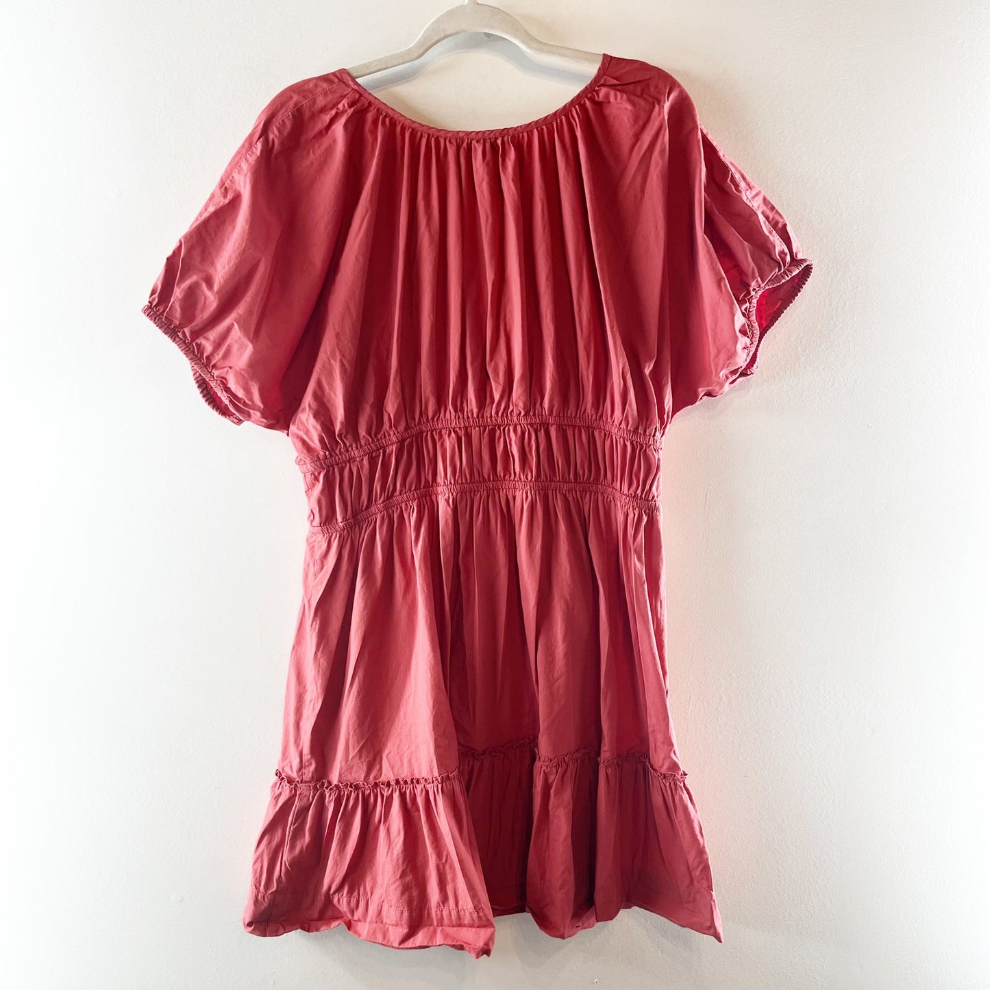 J. Crew Cinched Waist Short Puff Sleeve Cotton Mini Dress Rust Terracotta XL