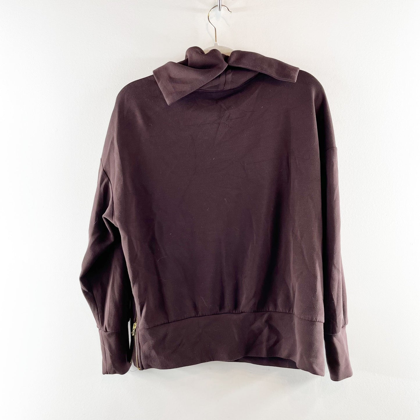 Varley Double Soft Milton Long Sleeve Side Zip Turtleneck Sweatshirt Brown Small