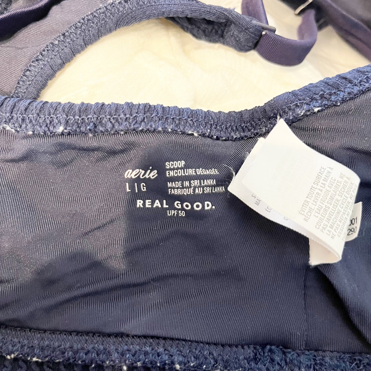 Aerie Crinkle Scoop Cutout Bikini Top & Pull Cheeky Bikini Bottom Set Navy Large