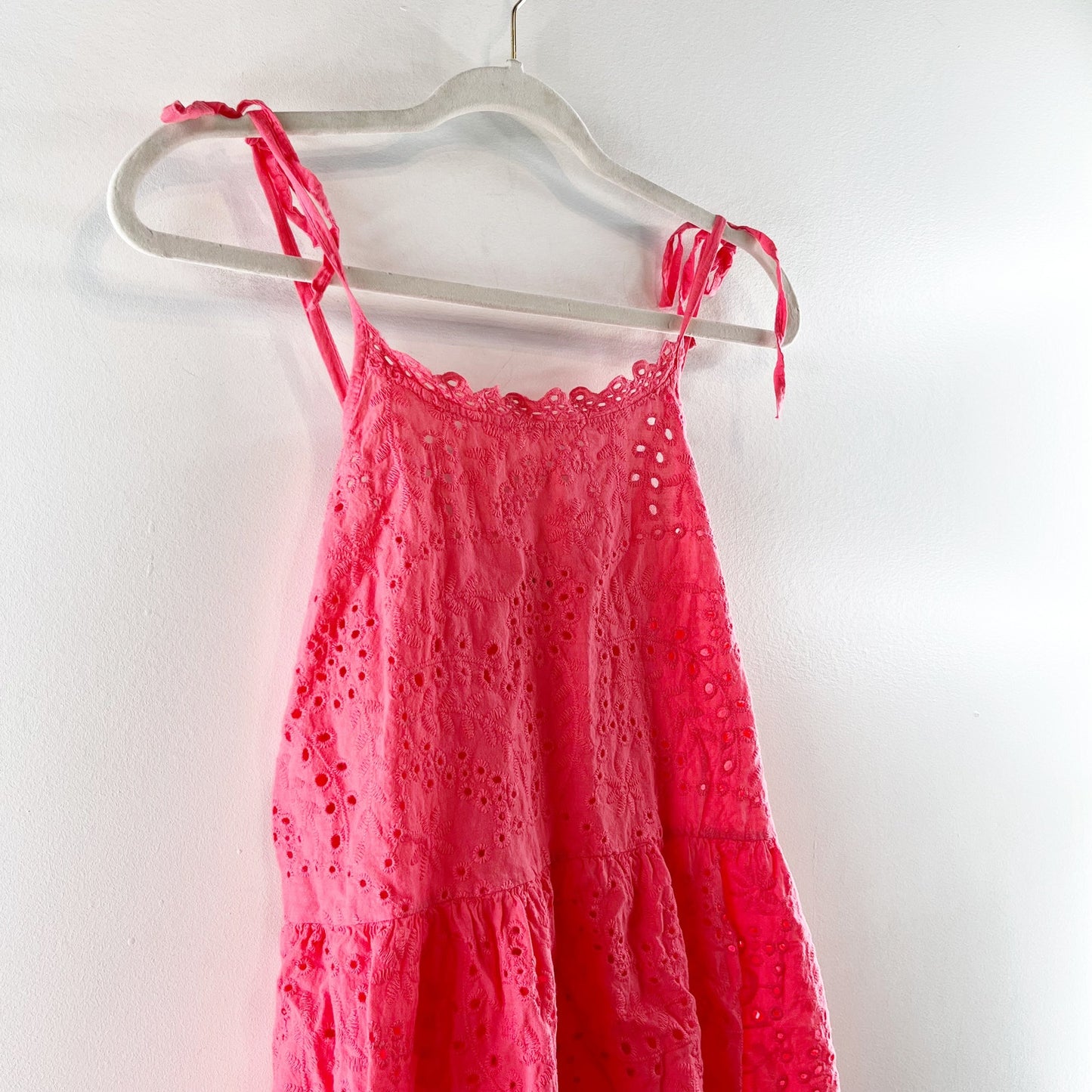 Valentina Naldi Cotton Eyelet Peplum Tie Shoulder Tank Top Coral Pink Large