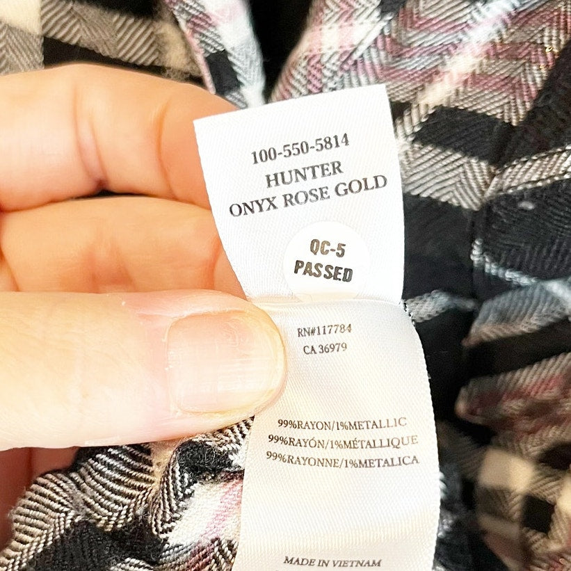 Rails Hunter Long Sleeve Plaid Flannel Button Down Shirt Onyx Rose Gold XS