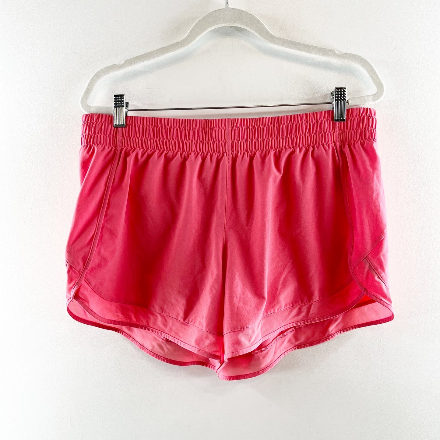 Athleta High Rise Mesh Racer Run Lined Running Shorts Coral Pink Large