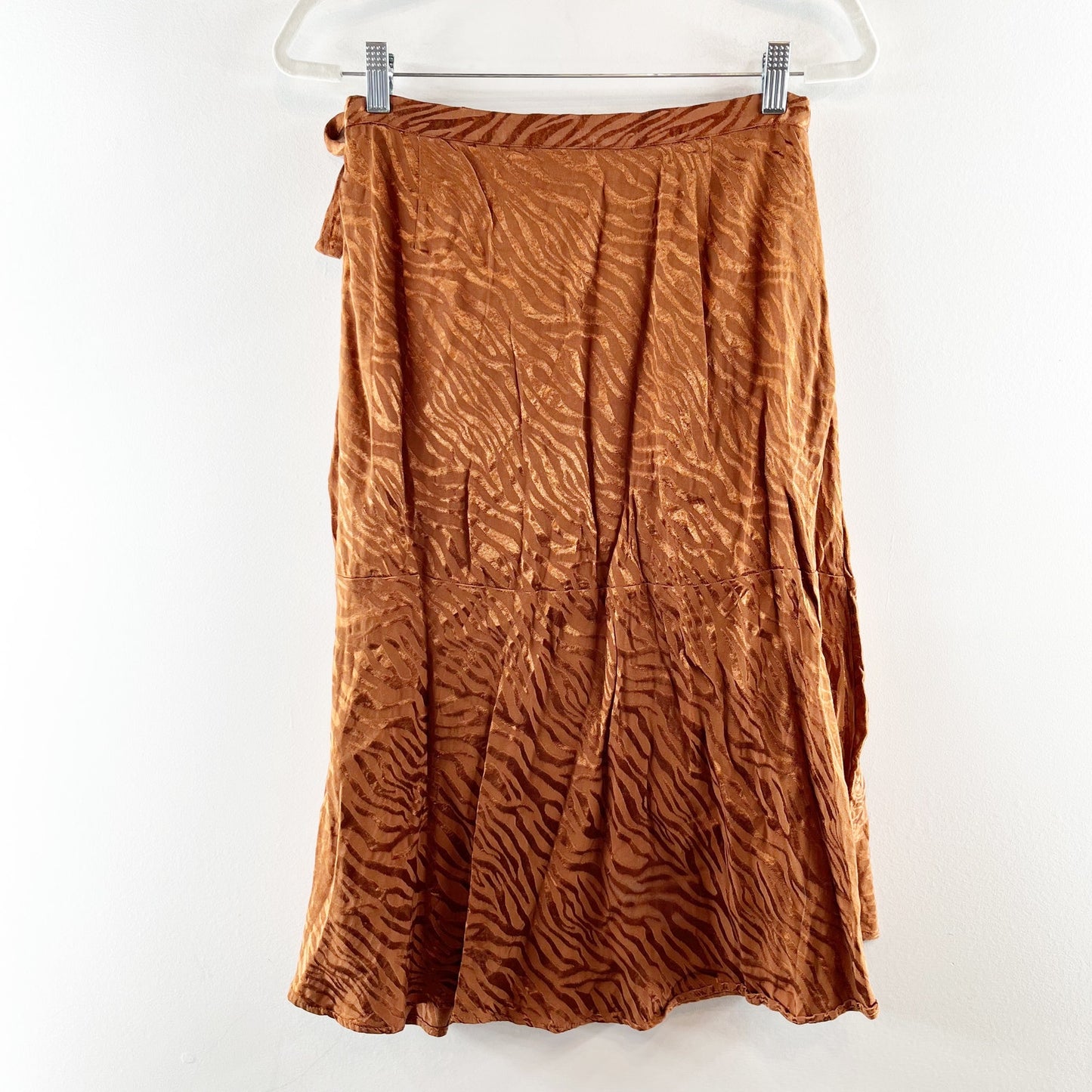 Maeve by Anthropologie Tamra Jacquard Zebra Print Wrap Midi Skirt Copper Brown 6