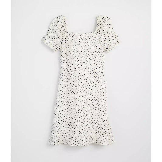 LOFT Petite Polka Dotted Short Flutter Sleeve Mini Dress White 12 Petite
