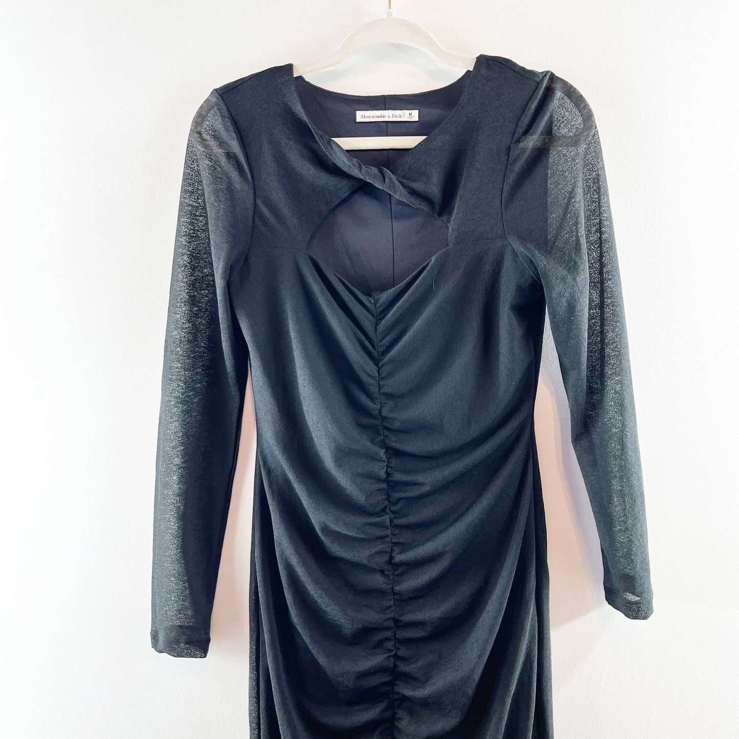 Abercrombie Long Sleeve Ruched Cutout Bodycon Midi Dress Black Medium