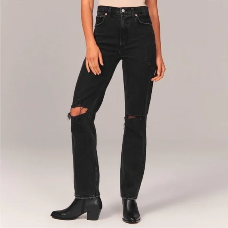 Abercrombie The '90's Straight Ultra High Rise Straight Curve Love Jeans Black 4