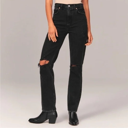 Abercrombie The '90's Straight Ultra High Rise Straight Curve Love Jeans Black 4