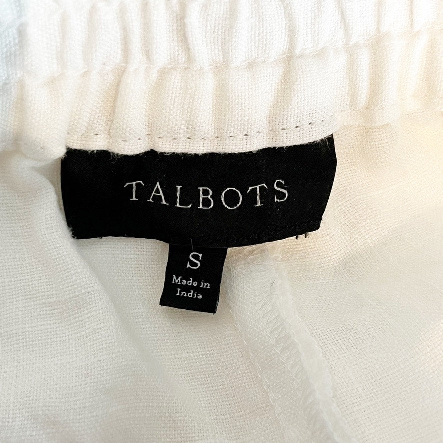 Talbots Washed 100% Linen High Rise Wide Leg Relaxed Cropped Pants White Small