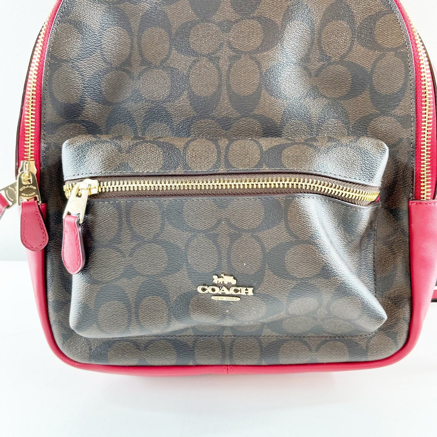 Coach Charlie Signature Canvas Backpack Brown True Red Light Gold