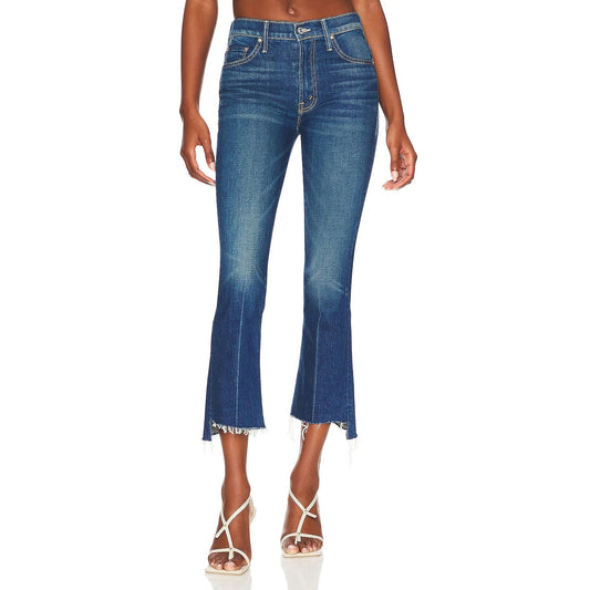 Mother The Insider Crop Step Fray Hem Mid Rise Jeans Blue Bad Reputation 28