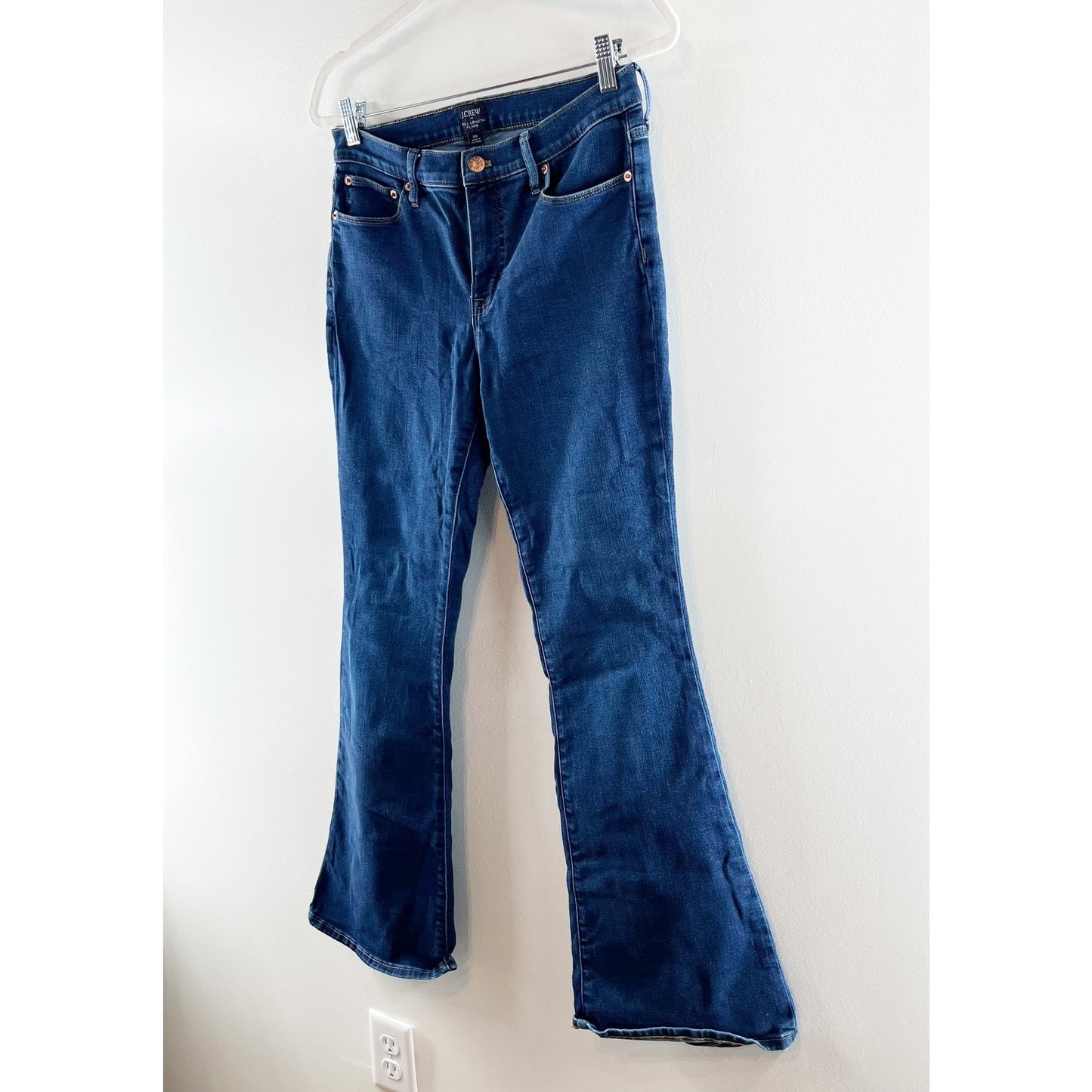 J. Crew Mid Rise Full Length Flare Jeans Signature Stretch Dark Wash Blue 26