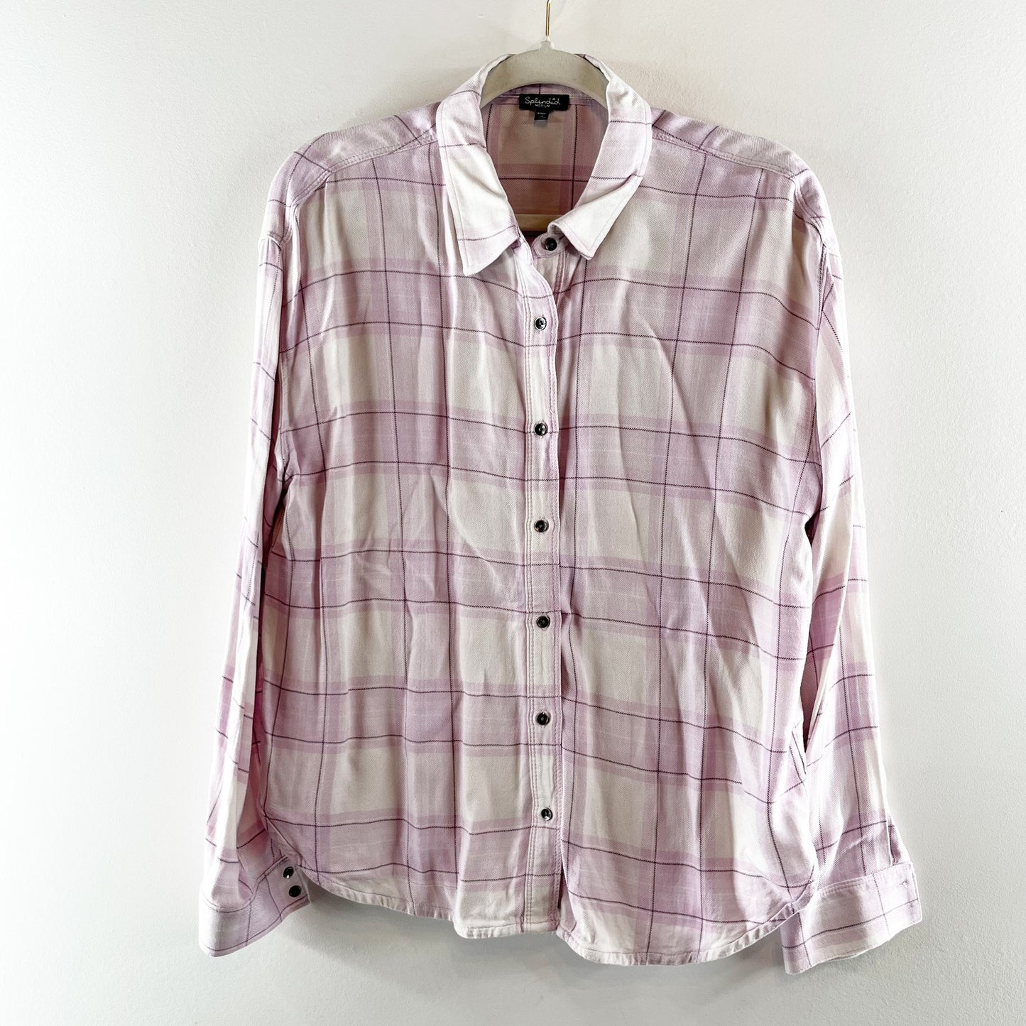 Splendid Keepsake Plaid Long Sleeve Button Down Shirt White Pink Medium