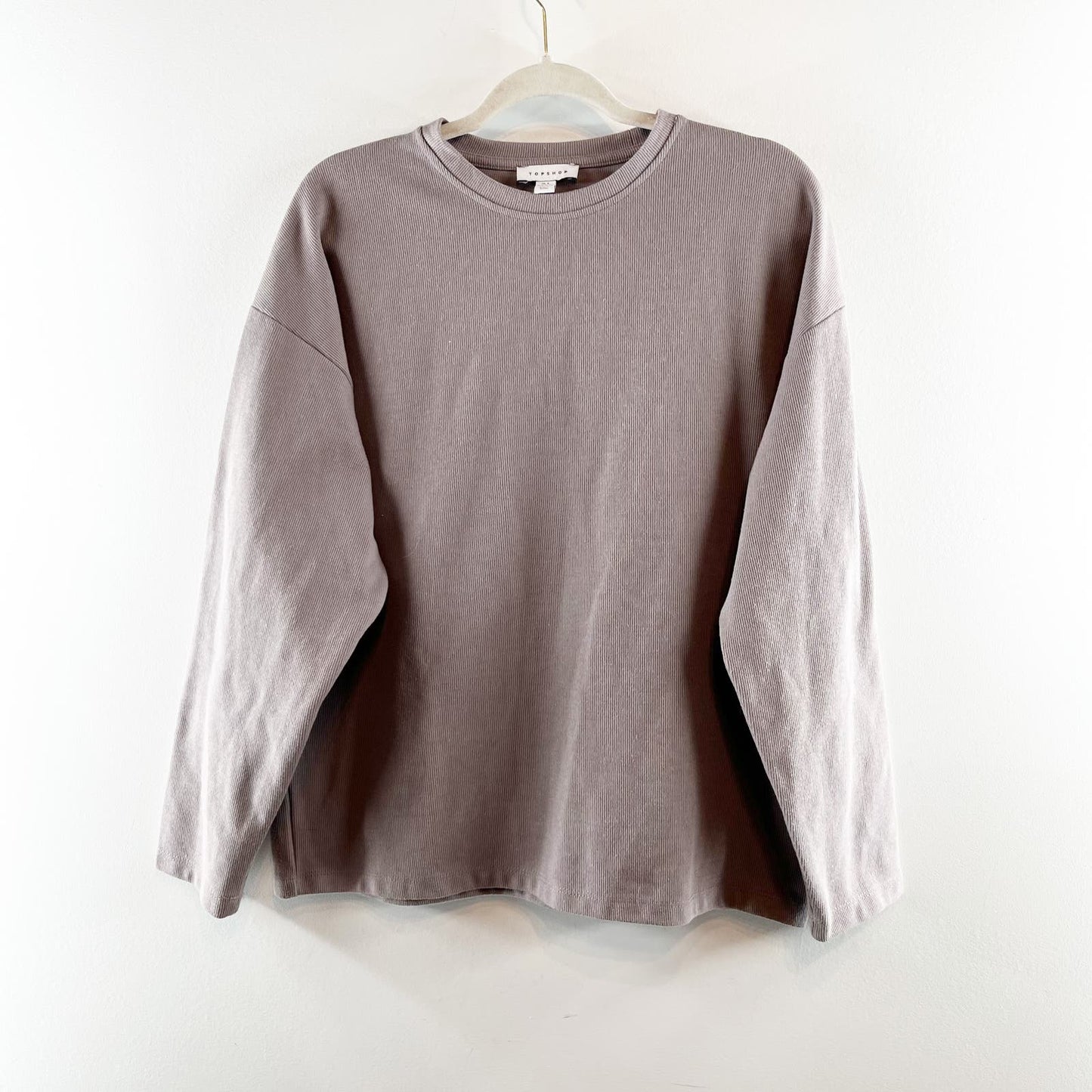 Topshop ASOS Corded Crewneck Long Sleeve T-Shirt Sweatshirt Tan Small