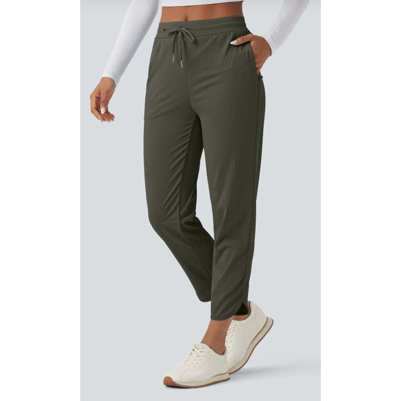Halara Mid Rise Drawstring Curved Hem Quick Dry Golf Tapered Pants UPF40 Green