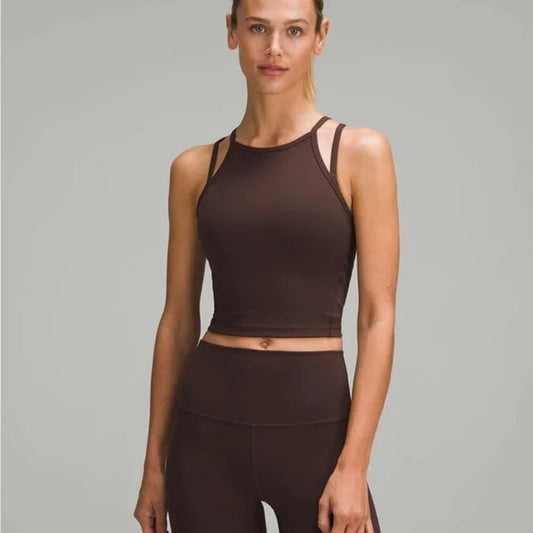 Lululemon Wunder Train High-Neck Cross-Back Tank Top Espresso Brown Small
