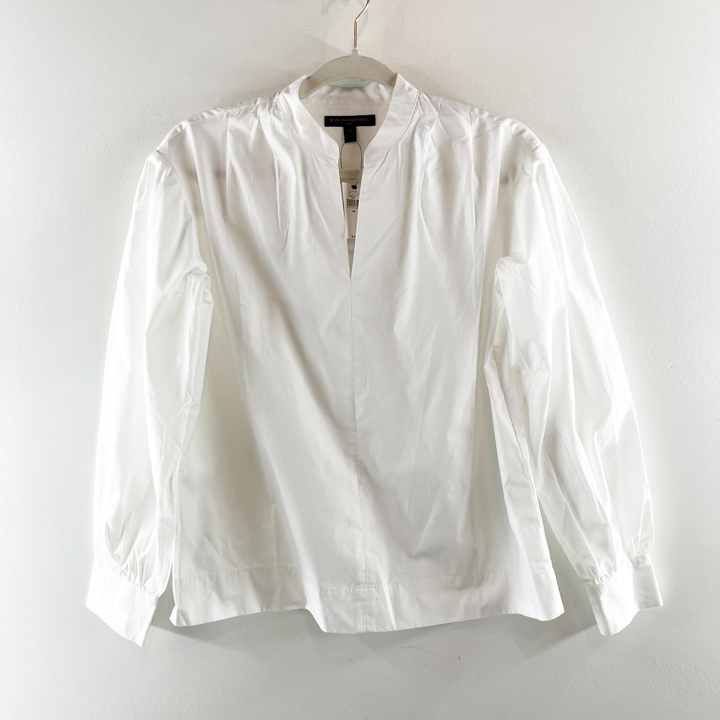Banana Republic Banded Collar Poplin Long Sleeve Blouse Shirt White XS