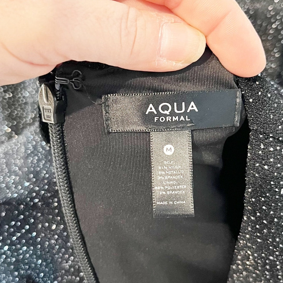 Aqua Formal Long Sleeve Shimmer Glitter Maxi Dress Gown Black Medium