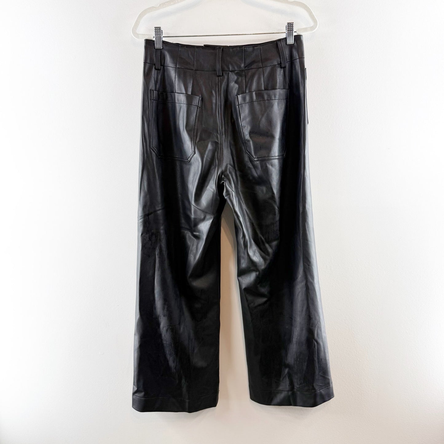 Maeve Anthropologie Colette Cropped Wide-Leg Faux Leather Pants Black 29