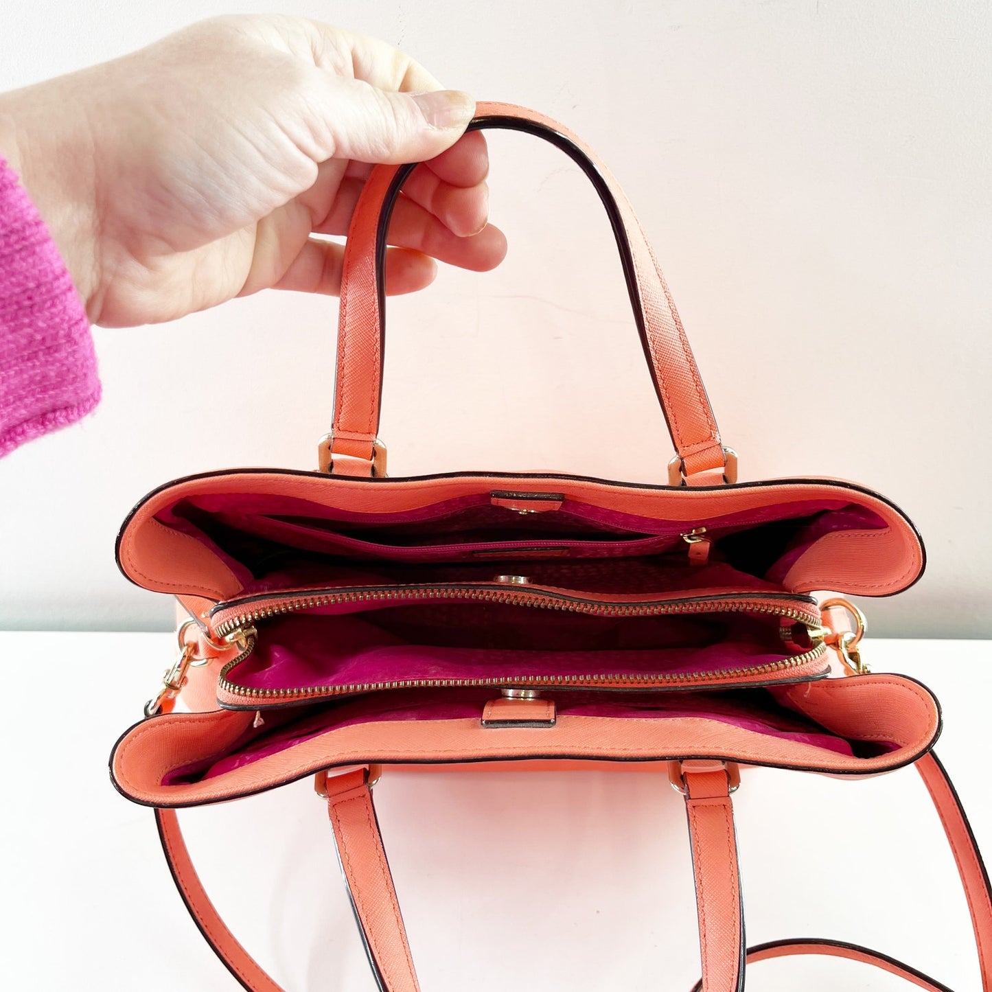 Kate Spade Laurel Way Evangelie Saffiano Leather Satchel Purse Coral