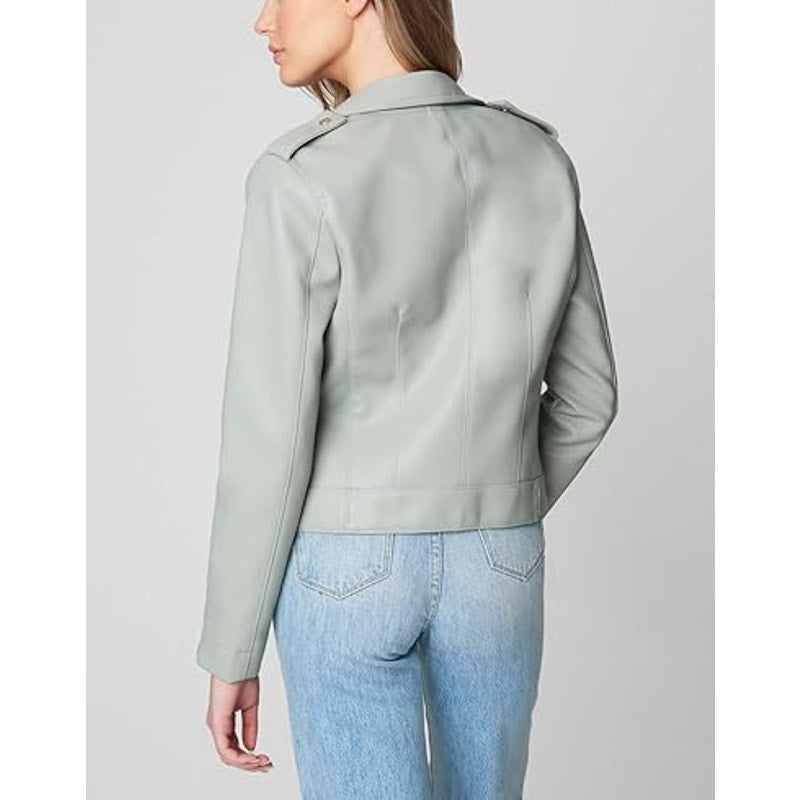 Blank NYC Play Act Vegan Leather Full Zip Moto Jacket Sage Green Large