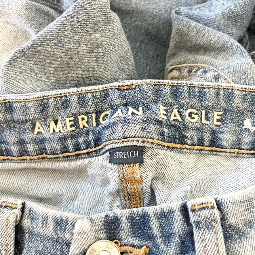 American Eagle High Rise Curvy Straight Leg Distressed Jeans Blue 6 Long