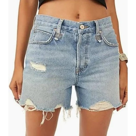 Free People We The Free Makai Cutoff High Rise Button Fly Shorts Blue 26