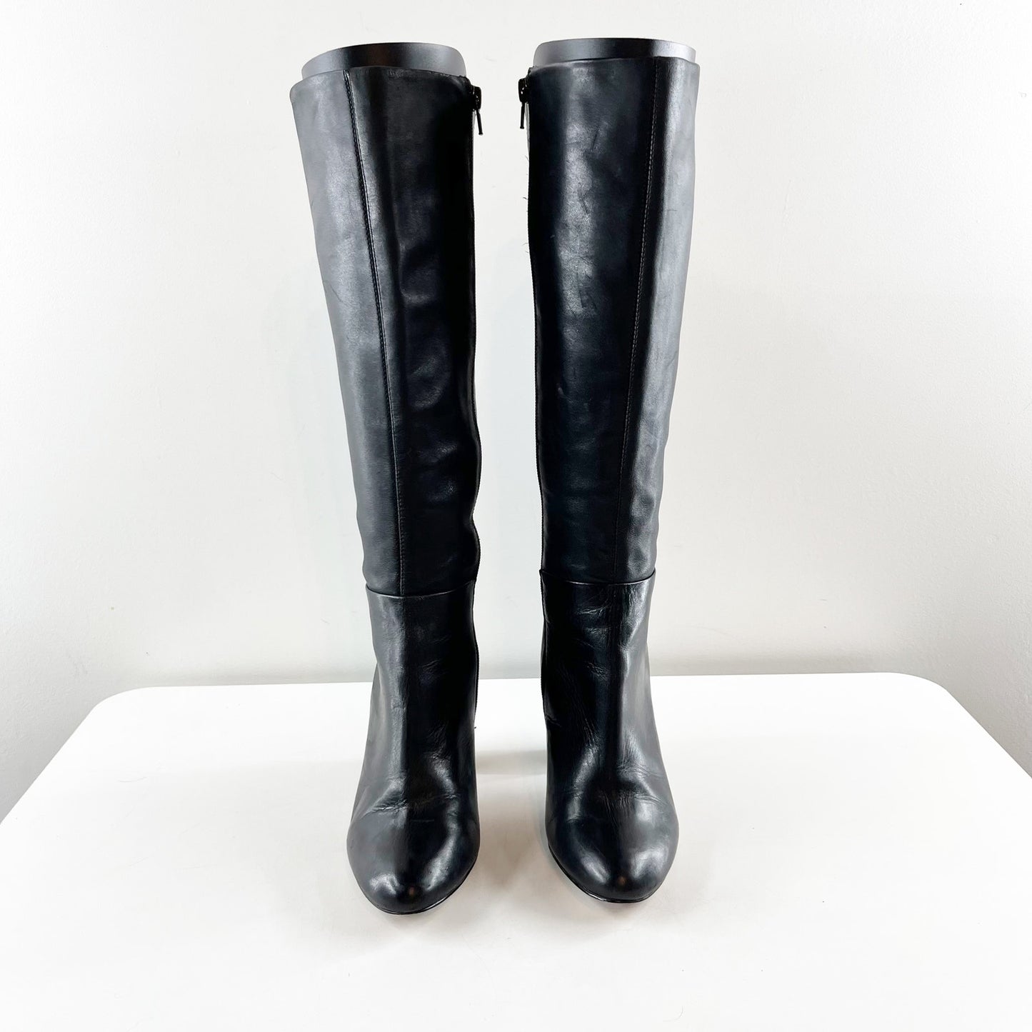 Lord & Taylor Kamille Leather Block Heel Knee High Boots Black 7.5