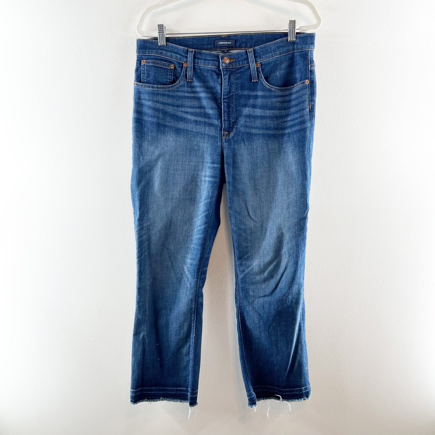 J. Crew Mid Rise Billie Demi Boot Crop Raw Hem Jeans Blue 32 / 14