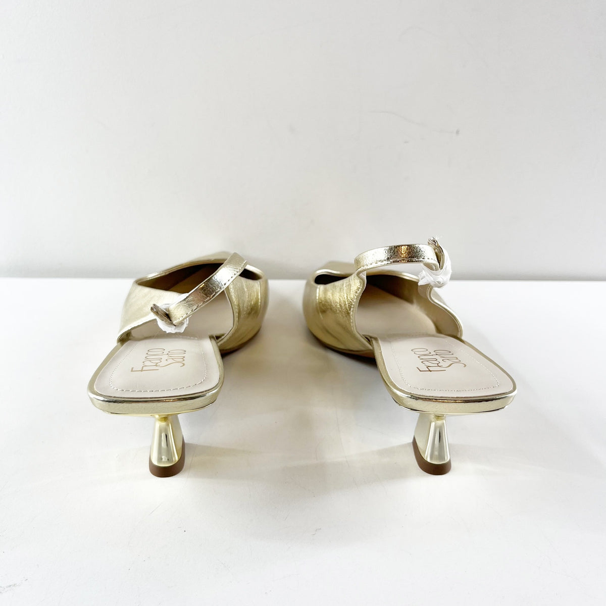 Franco Sarto Jaden Leather Pointed Toe Slingback Kitten Heels Platino Gold 9