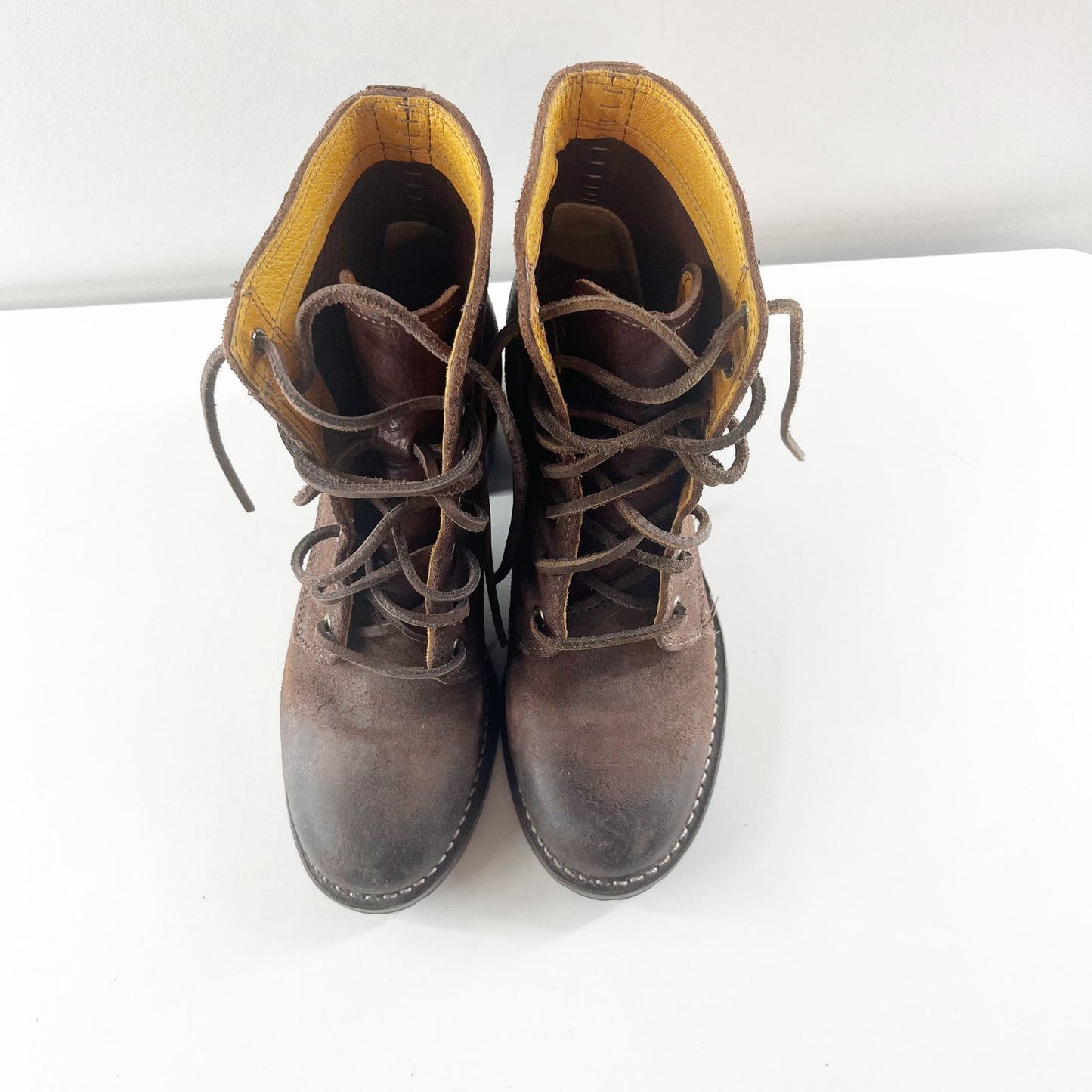 Frye Sabrina 6G Lace Up Leather Combat Boots Dark Brown 7.5