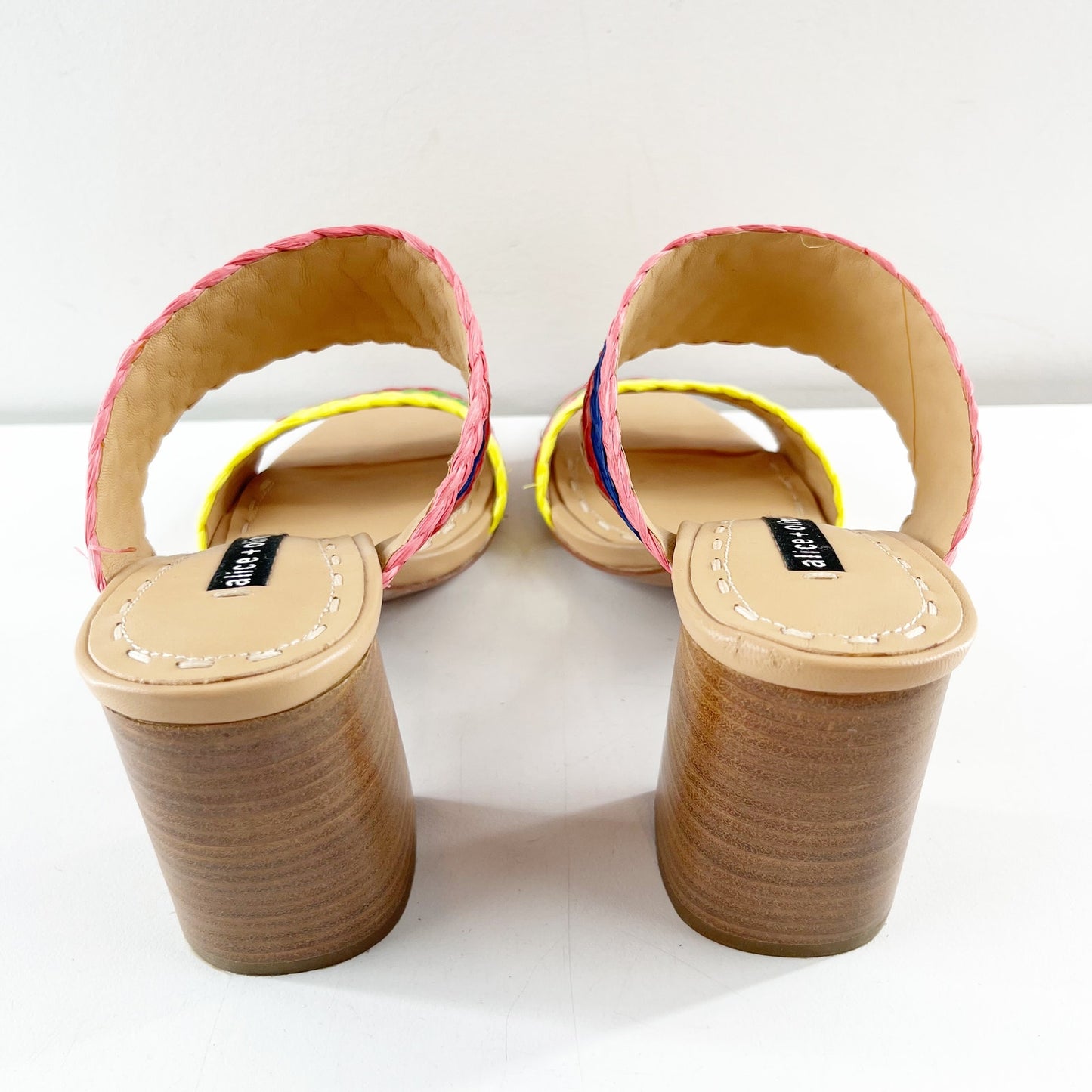 Alice + Olivia Leeda Raffia Rainbow Slip On Block Heel Sandals Rainbow 8