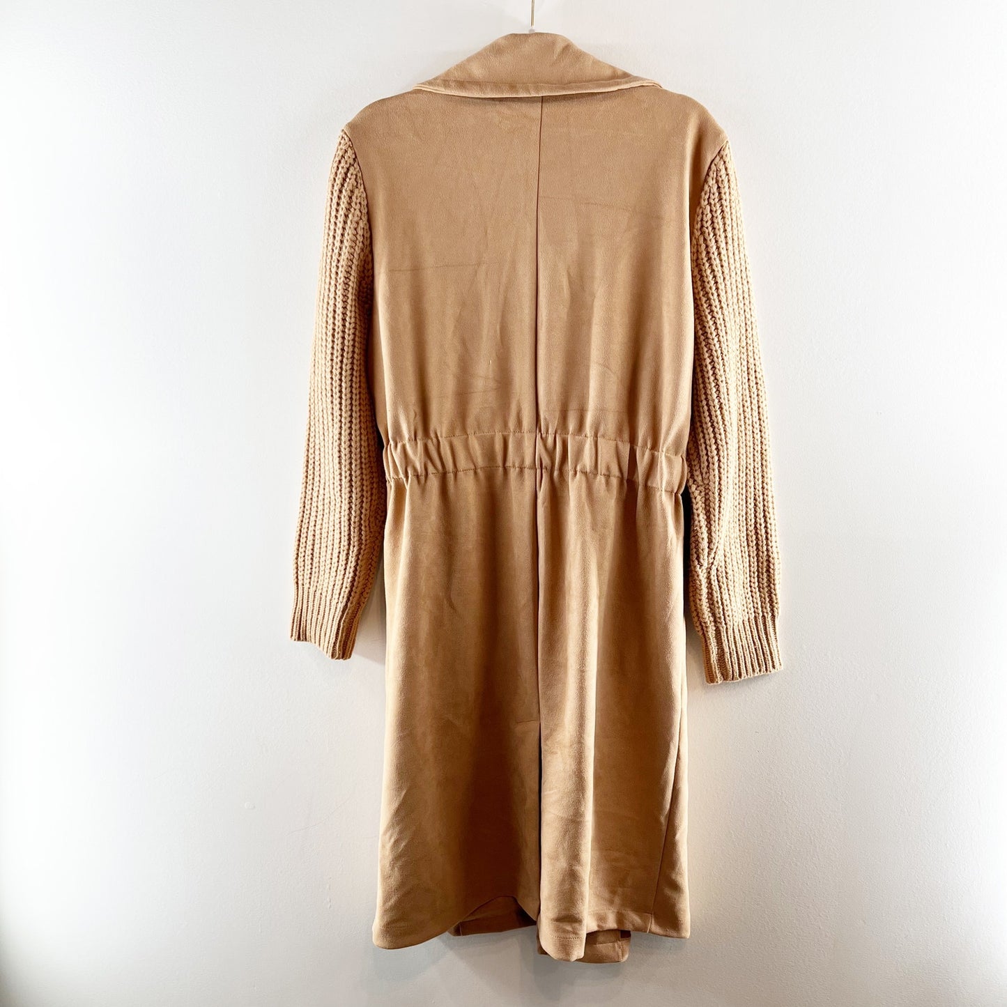 Alice Blue Faux Suede Knit Cardigan Sweater Duster Camel Brown Large