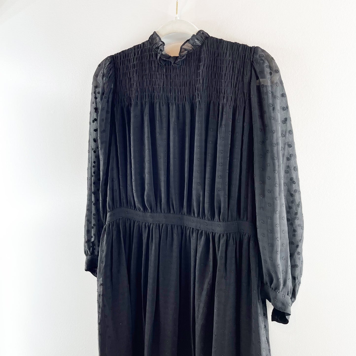 Rebecca Taylor 3/4 Sheer Sleeves Clip Dot Mini Dress Black 8