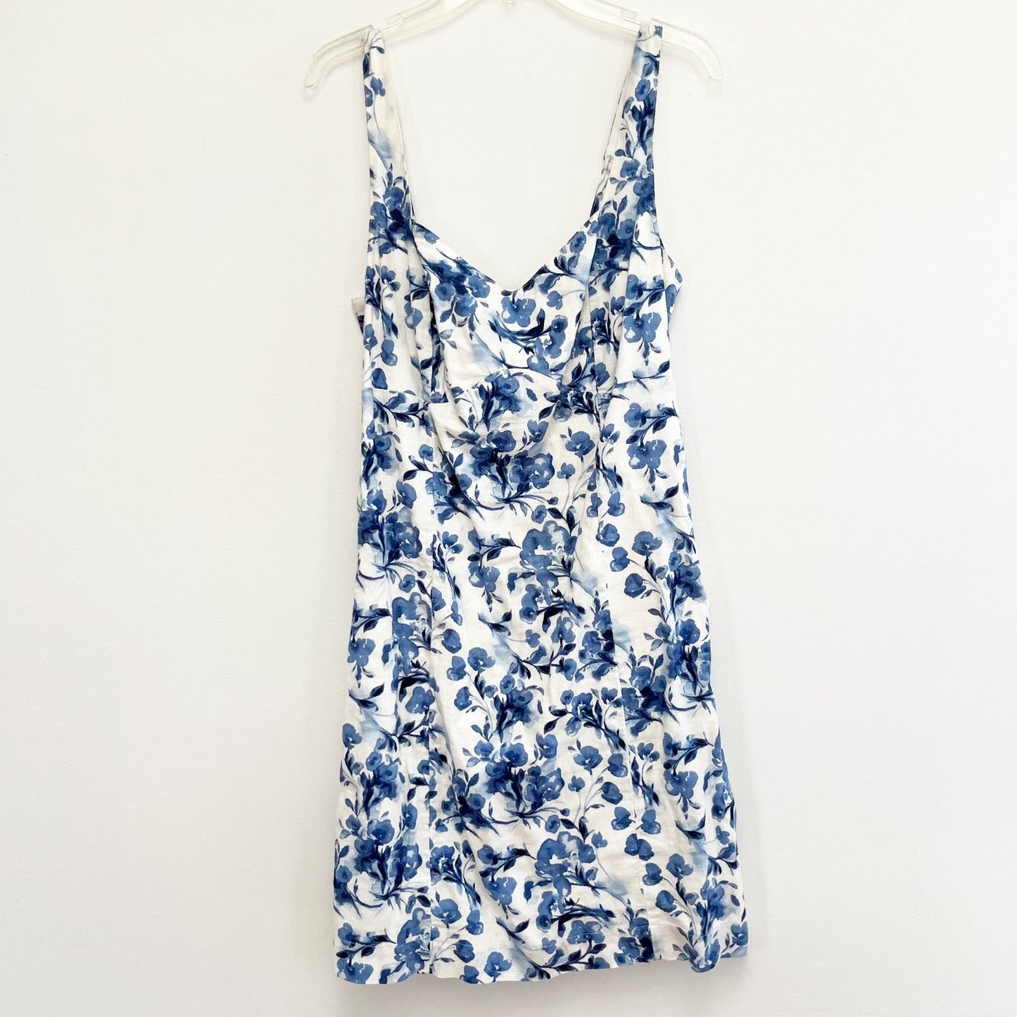 Abercrombie & Fitch Floral Mini Linen Blend Dress Blue White Small Tall