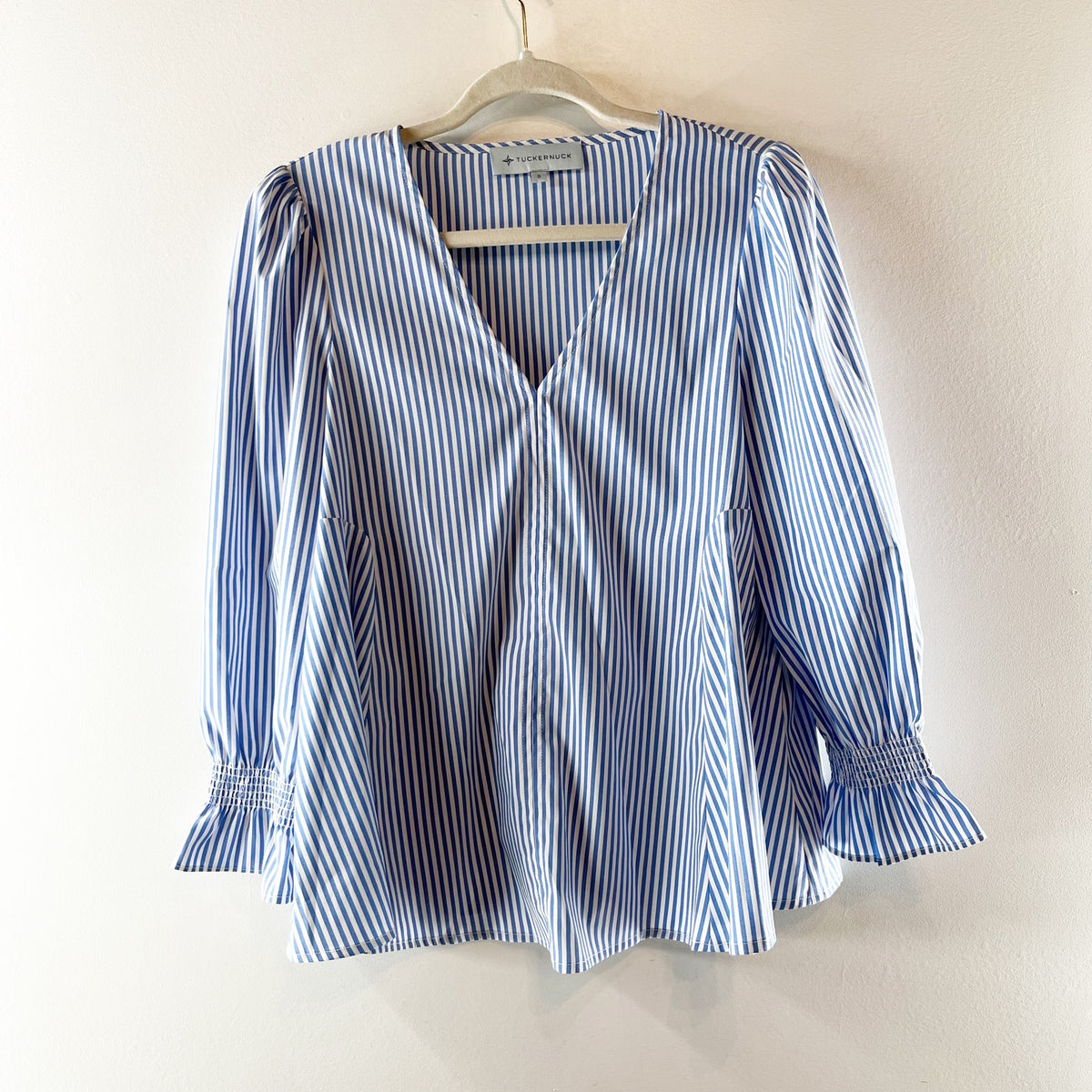 Tuckernuck Easton Striped Long Sleeve V Neck Blouse Blue Small