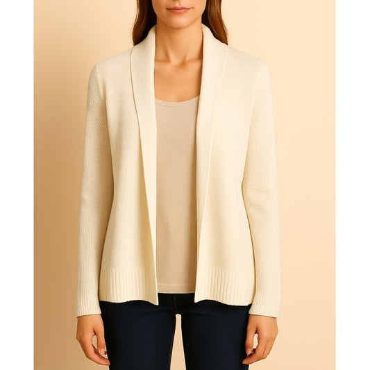 Holebrook Sweden Organic Cotton Long Sleeve Open Front Cardigan Sweater Cream M
