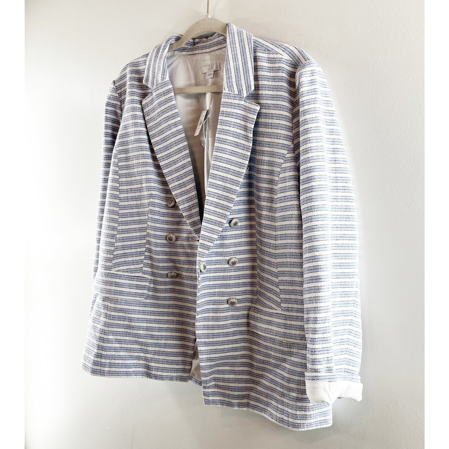 J. Jill Striped Modern Spectator Blazer Jacket Blue White Large