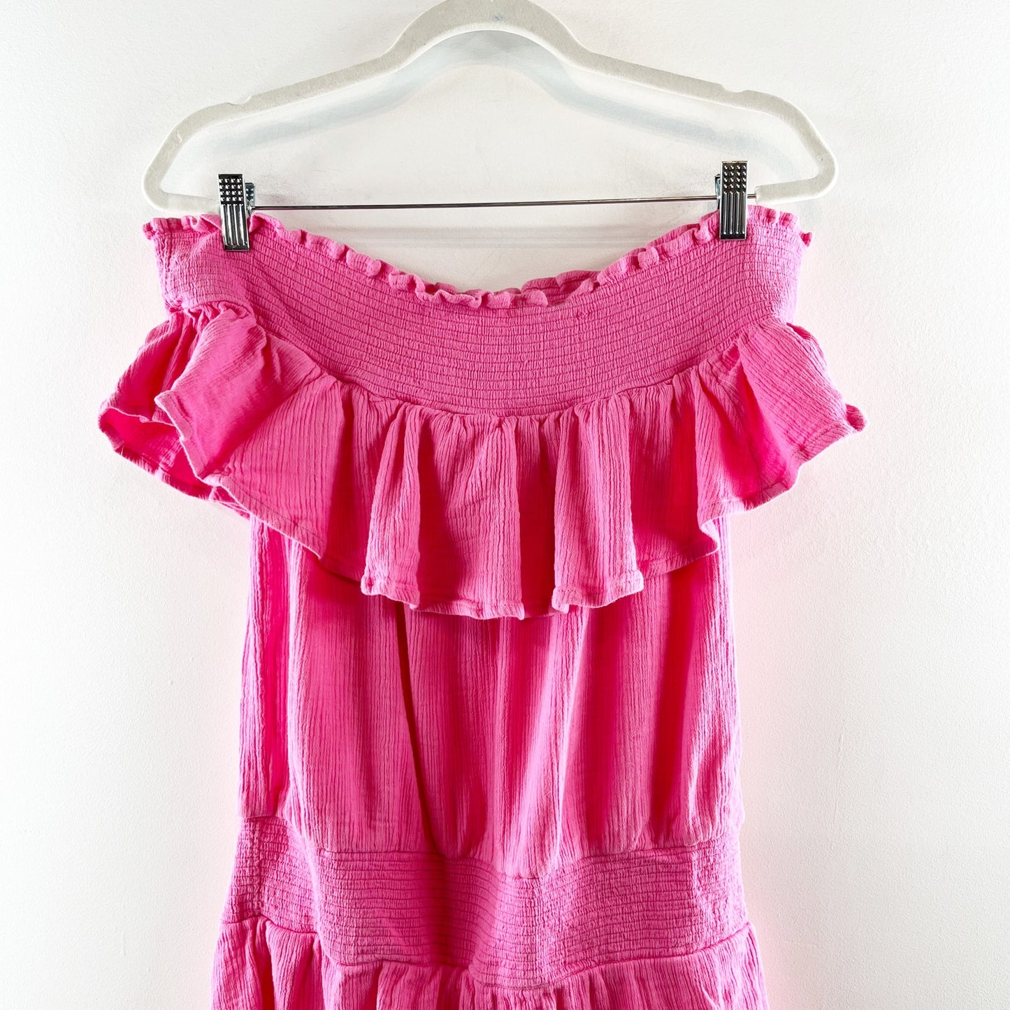 Vineyard Vines Off The Shoulder Ruffle Cotton Gauze Romper Pink Large