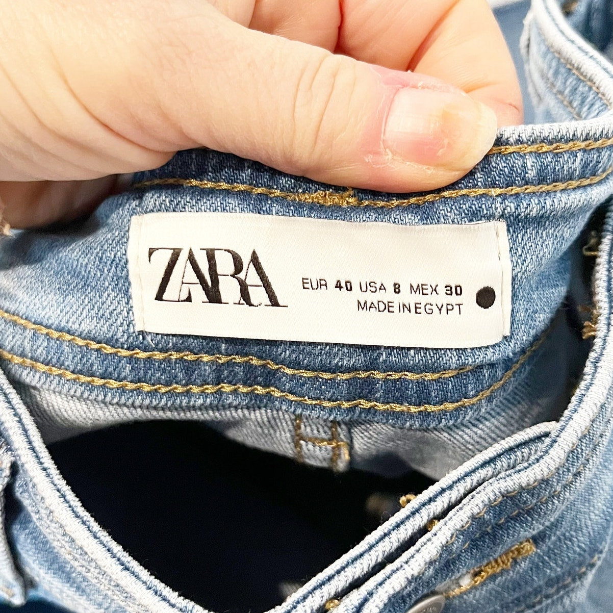 ZARA High Rise Wide Leg Raw Hem Marine Jeans Blue 8