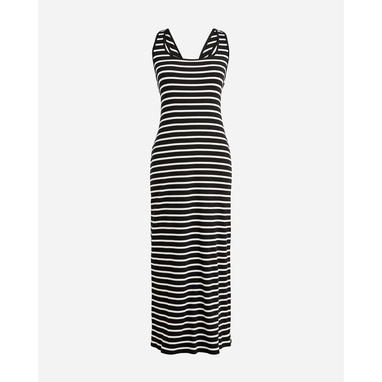 J. Crew Striped Vintage Rib Knit Cross-Back Tank Midi Dress Black White Small