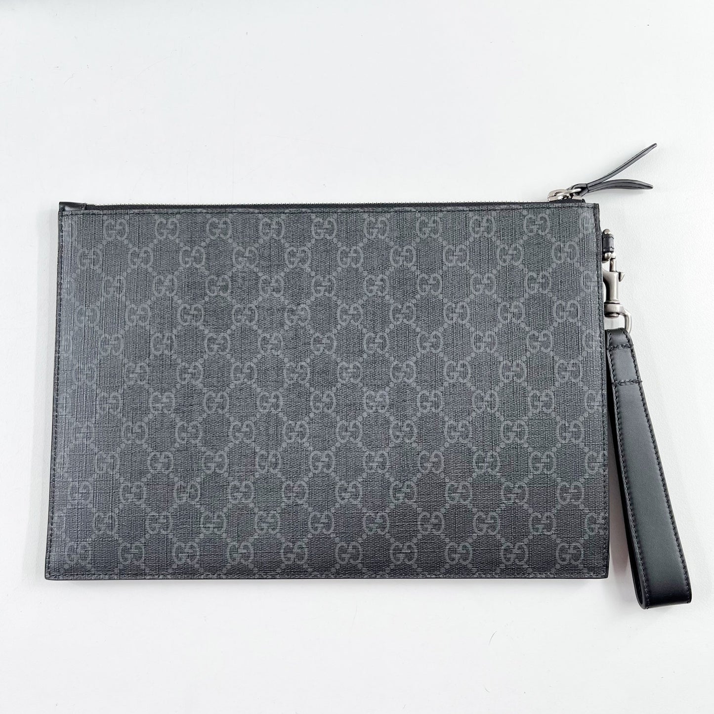 Gucci GG Supreme Kingsnake Canvas Pouch Wristlet Wallet Black