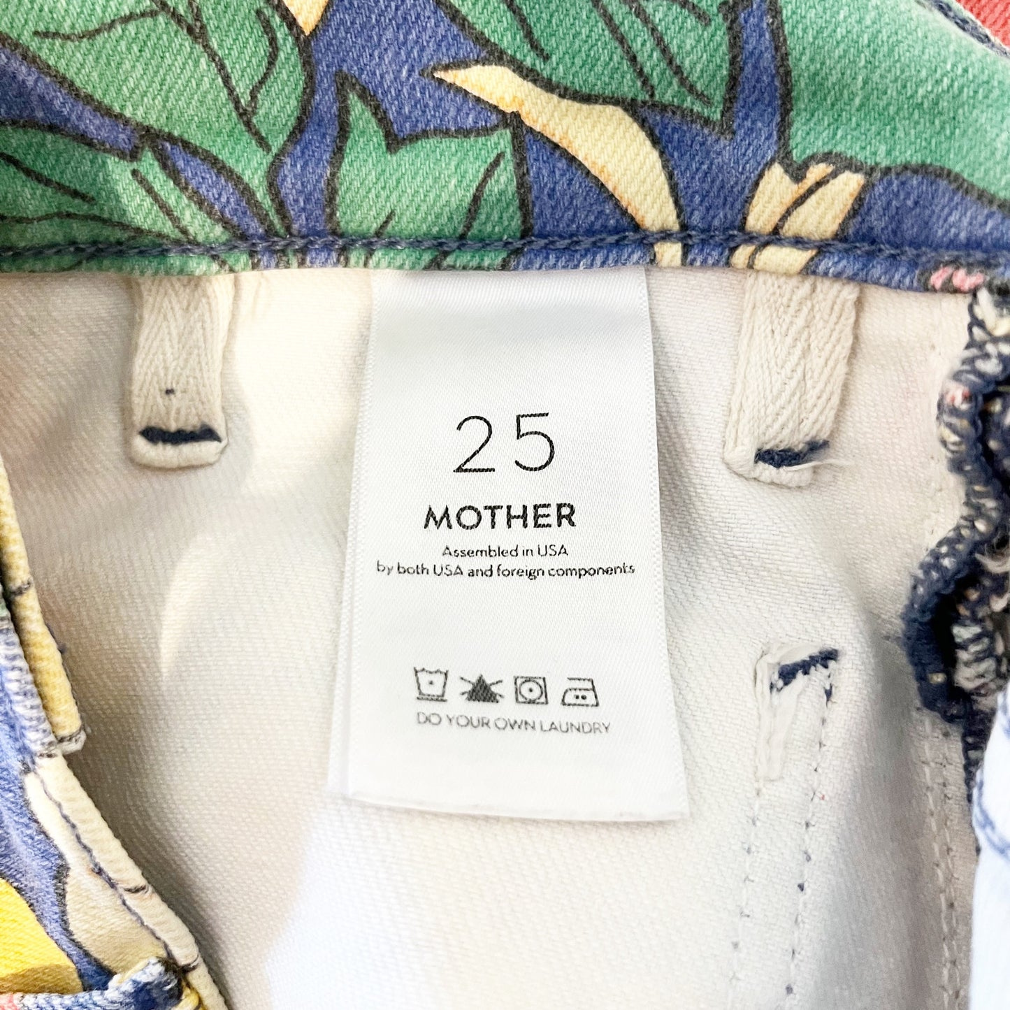 Mother The Hustler Printed High Rise Patch Pocket Jeans in Fresh Blooms Green 25