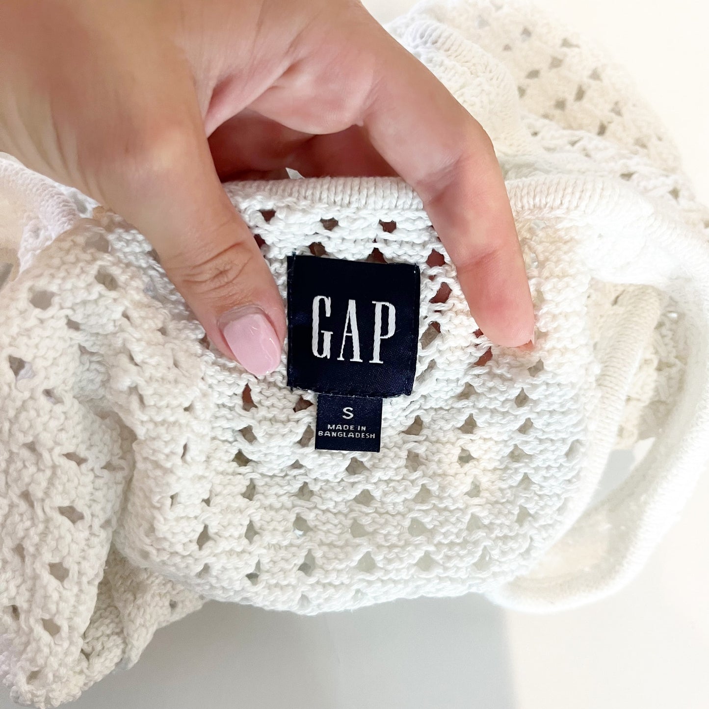 GAP Square Neck Cotton Crochet Knit Tank Top White Small