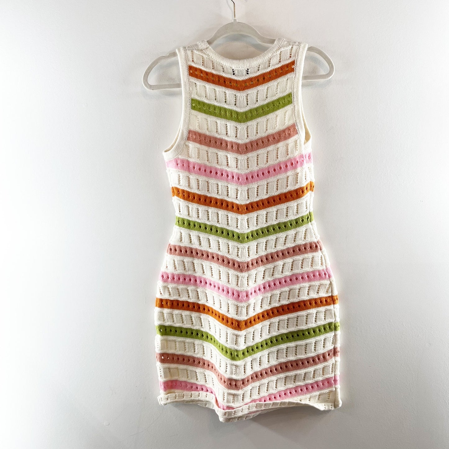 VICI Reyna Chevron Print Tank Mini Dress Multicolor White Medium