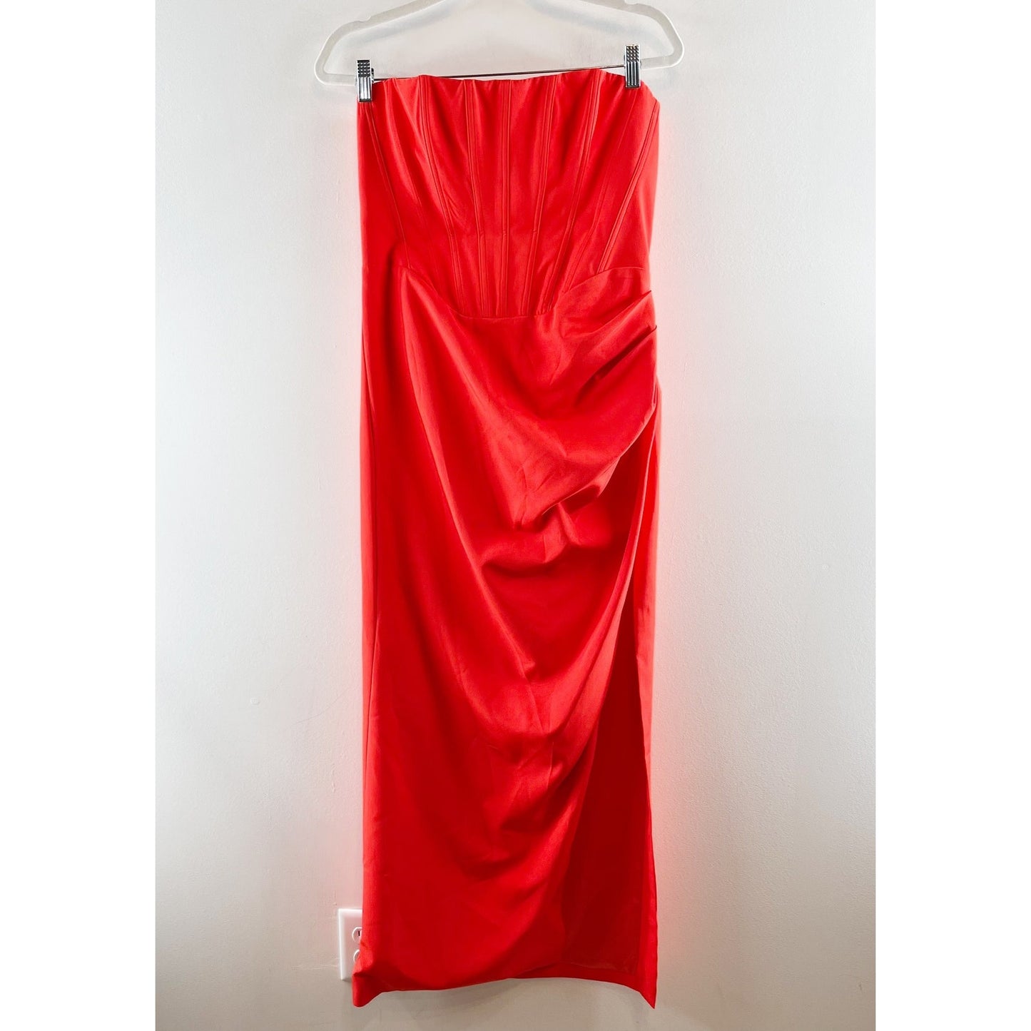 Bardot Saira Strapless Corset Top Slit Midi Dress Gown Formal Red XL