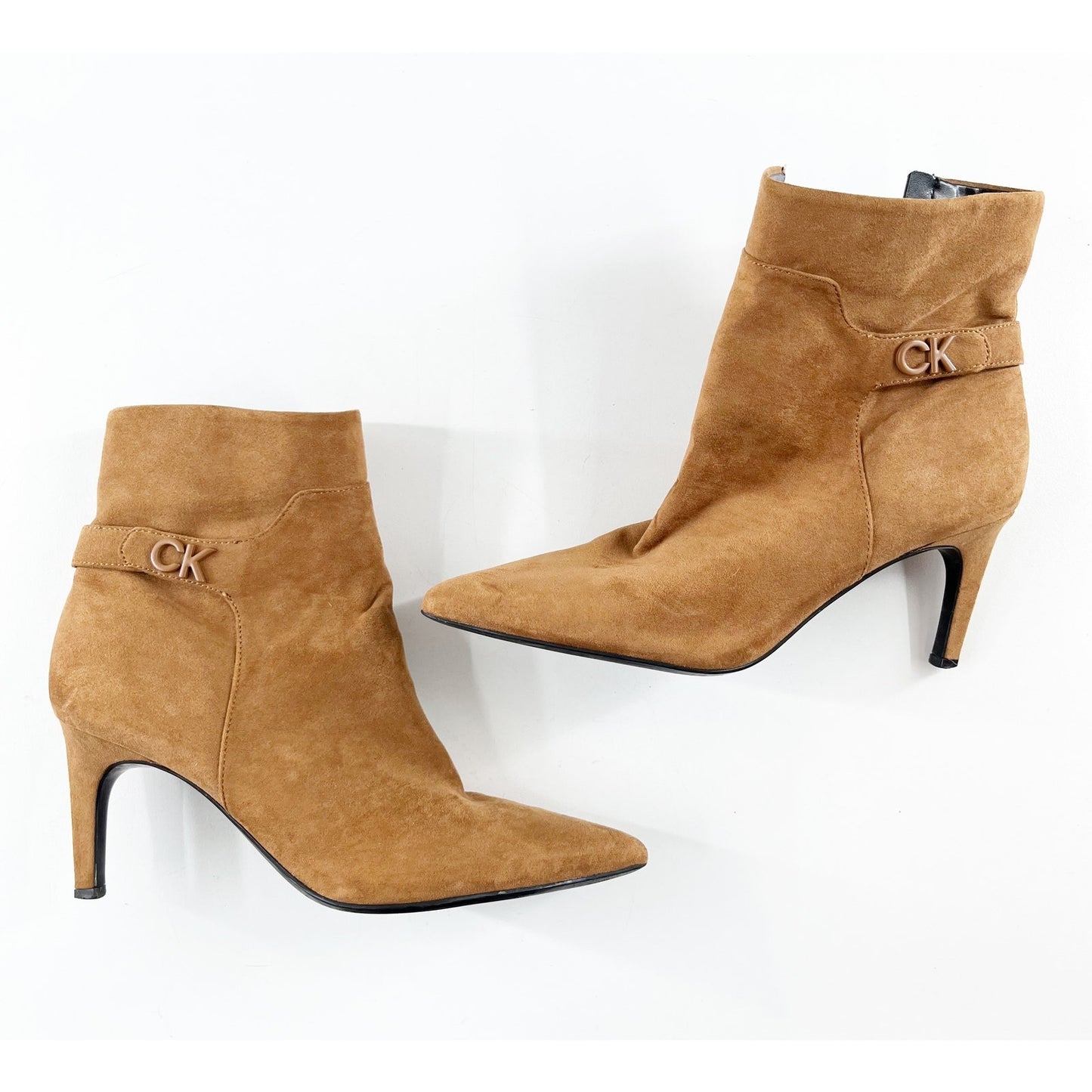 Calvin Klein Suede Pointed Toe Ankle Boots Booties Brown 7.5