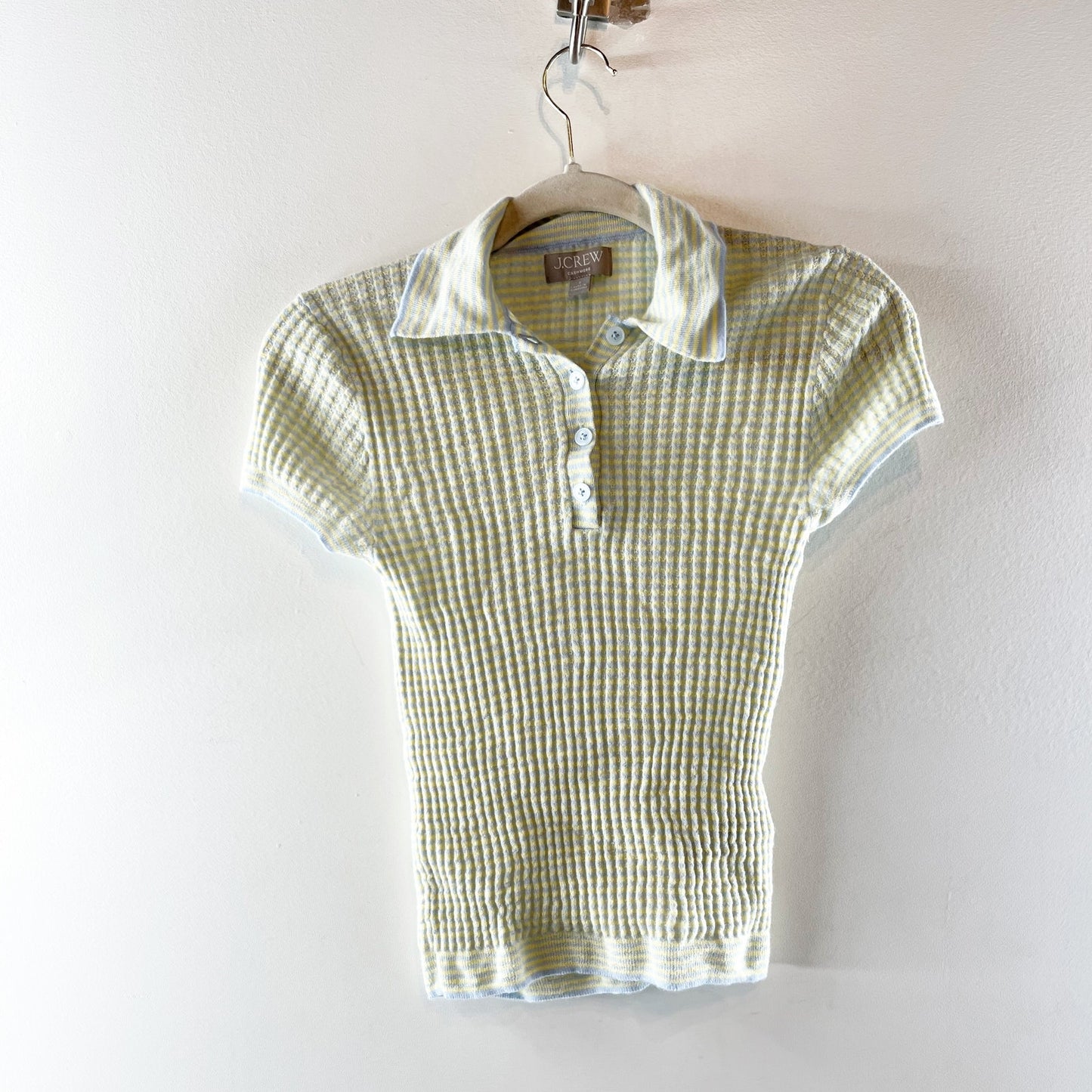 J. Crew Featherweight Ribbed Cashmere Short-Sleeve Sweater-Polo Stripe Small