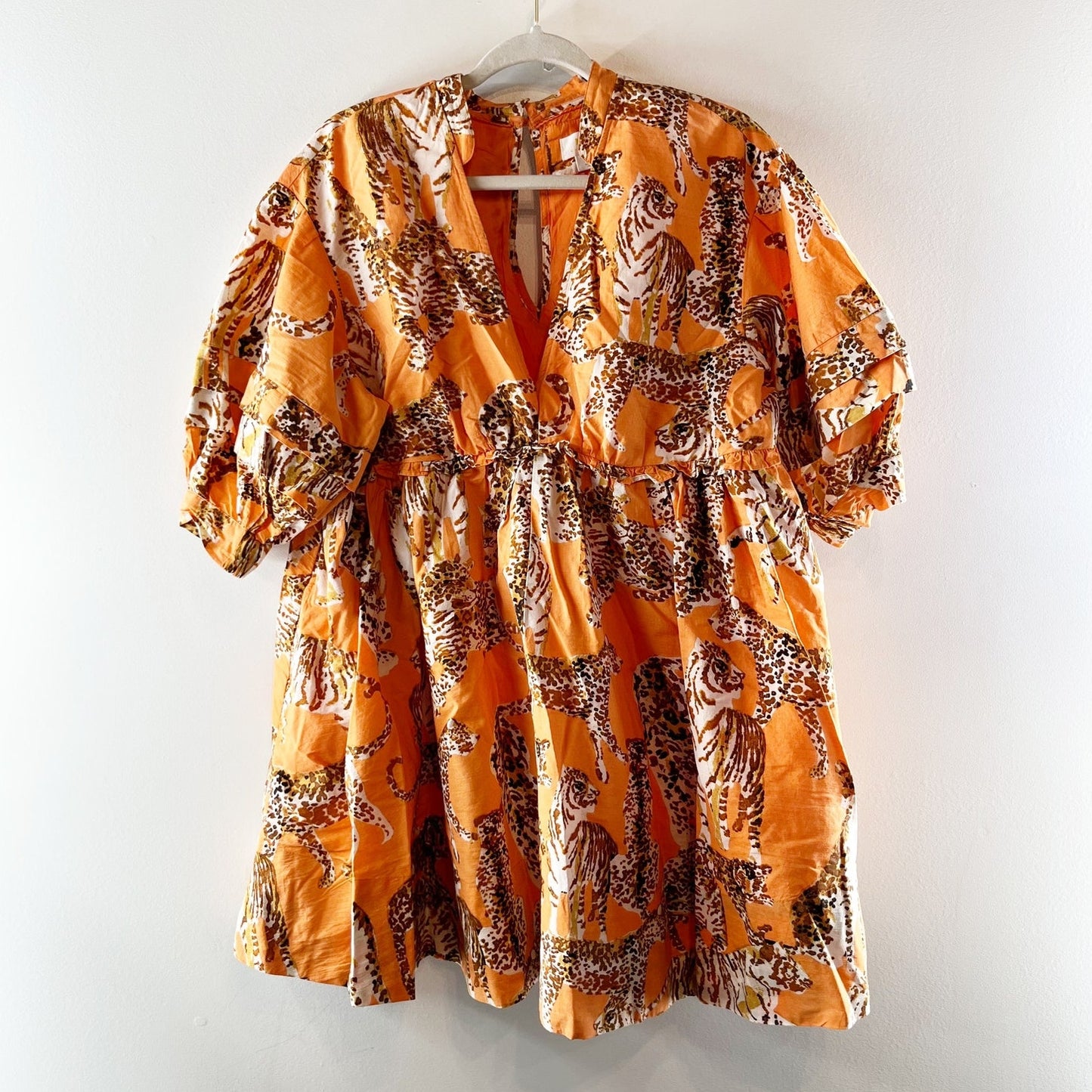Anthropologie Maeve V-Neck Tunic Dress in Orange Tiger Print Large Petite