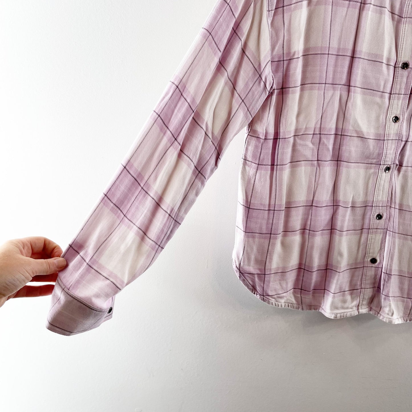 Splendid Keepsake Plaid Long Sleeve Button Down Shirt White Pink Medium
