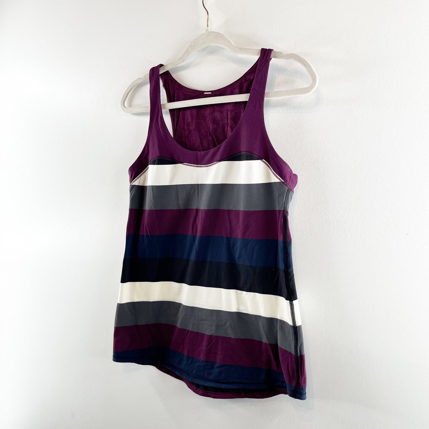 Lululemon Run First Base Striped Racerback Cotton Tank Top Black Purple Small